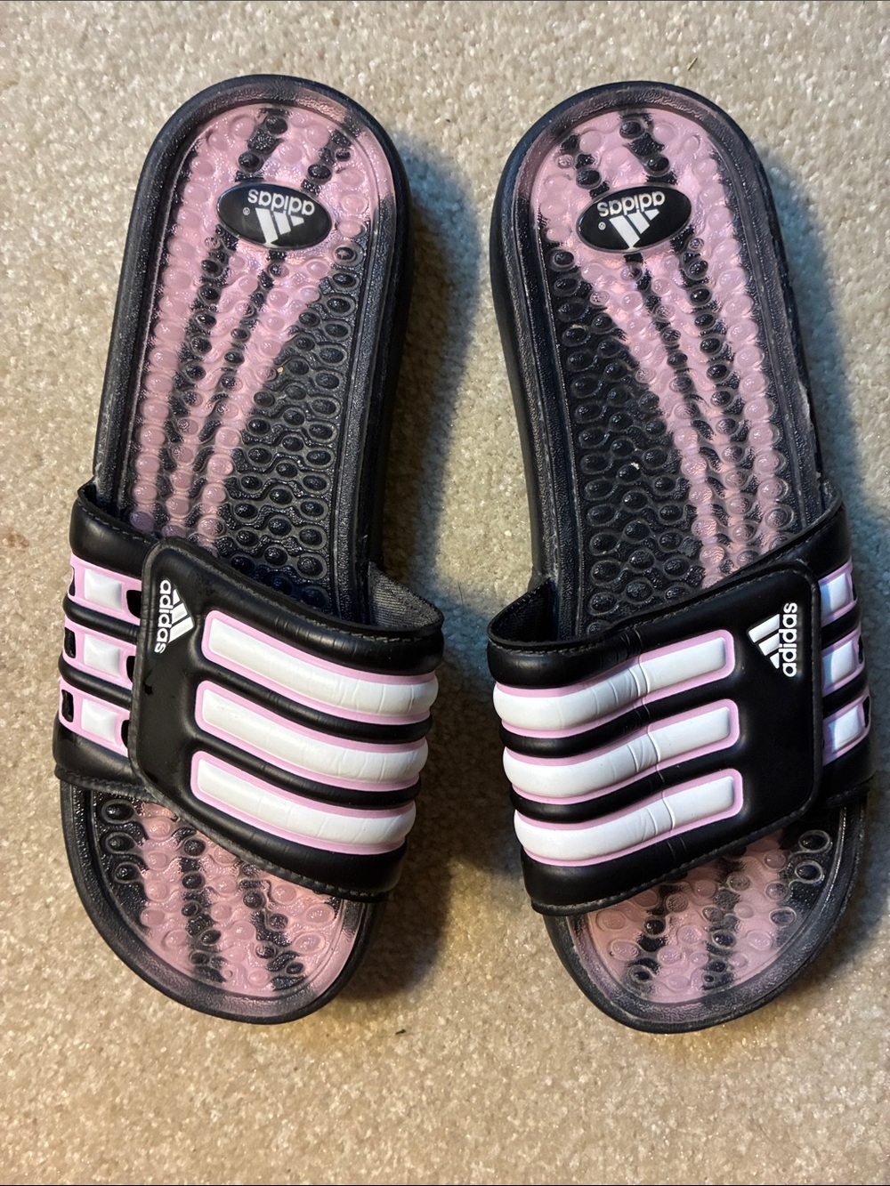 adidas Black and Pink Massage Slide Sandals